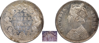 Rare Silver One Rupee Coin of Victoria Queen of Bombay Mint of 1862.