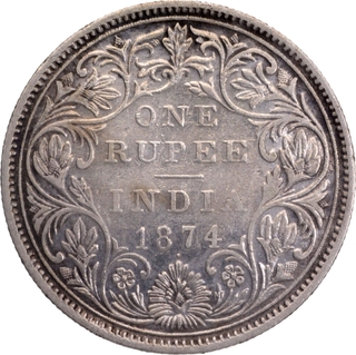 Rare Silver One Rupee Coin of Victoria Queen of Bombay Mint of 1874.