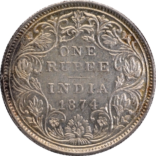 Very Rare Mule Silver One Rupee Coin of Victoria Queen of Bombay and Calcutta Mint of 1874.