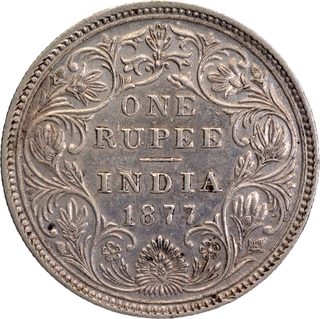 Very Rare Victoria Empress of Silver One Rupee Coin of Bombay Mint of 1877.