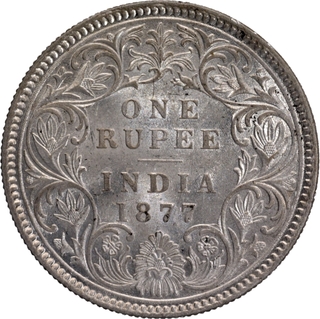 Scarce Silver One Rupee Coin of Calcutta Mint of 1877 of Victoria Empress.