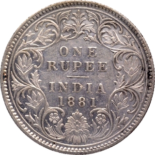 Scarce 1881 Victoria Empress of Silver One Rupee Coin of Bombay Mint.