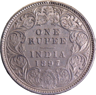 Rare 1897 Silver One Rupee Coin of Victoria Empress of Calcutta Mint.