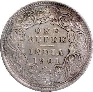 Rare 1901 A4 type Silver One Rupee Coin of Victoria Empress of Calcutta Mint.