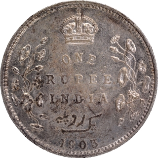 Scarce B Raised Silver One Rupee Coin of King Edward VII of Bombay Mint of 1903 with Ghost Image.