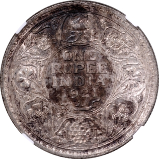 Rare NGC MS 63 Graded Silver One Rupee Coin of King George V of Bombay Mint of 1921.