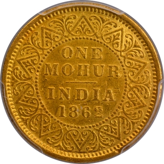 Very Rare PCGS AU Graded 1862 Gold One Mohur of Victoria Queen of Calcutta Mint.