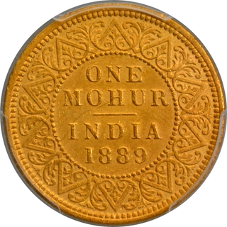 Extremely Rare PCGS AU Graded Gold One Mohur of Victoria Empress of Calcutta Mint of 1889.