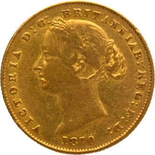 Australia Gold Sovereign Coin of Queen Victoria of 1870 of Sydney Mint.