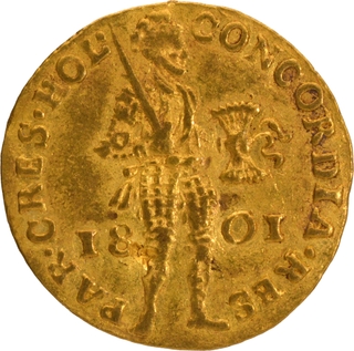 French Protectorate 1801 Gold One Ducat Coin of Netherlands.