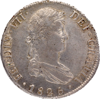 Silver Eight Reales Coin of Fernando VII of Spain of 1825.