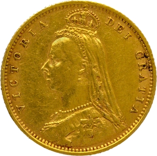 Gold Half Sovereign Coin of Victoria Queen of United Kingdom of 1892.