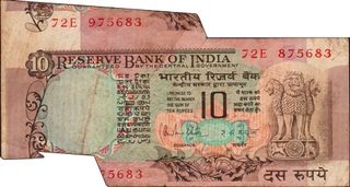 Extra Paper and Sheet Cutting Error Ten Rupees Banknote Signed by R N Malhotra of Republic India.