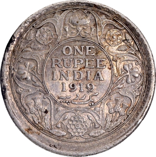 Error Rare Silver One Rupee Coin of King George V of Bombay Mint of 1919.