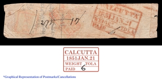 Pre Stamp Cover of 1851 of 6 Annas from Calcutta to Madras with Red Postmark of Weight Tola type.