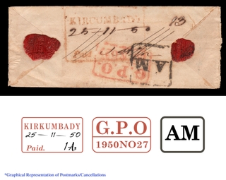 Very Rare Pre Stamp cover from Kircumbady to Chennapatnam in 1850, 1 Anna Paid, AM Post mark in Black