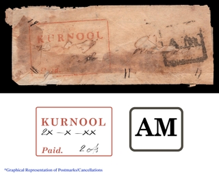 Very Rare Pre Stamp cover from Kurnool to Madras written in Telugu, Rectangular postmark box in Red.