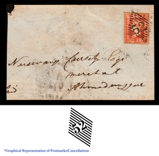 Very Rare Litho Cover with 1Anna Die II Lithographed stamp addressed to Ahmad Nagar.