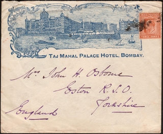 Private Cover of  Sea Post Office with Taj Mahal Palace Hotel of Bombay advertisement dispatched  Apollo Bandar Bombay