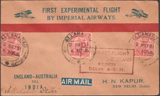 Rare First Flight Experimental & Air Mail Cover dispatched from ENGLAND in 1931 by Imperial Airways.