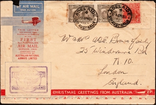 Rare First Flight Special Air Mail MULTICOLOR cover with Christmas Greetings from Australia to England