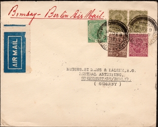 Air Mail Cover Dispatched from Bombay to Berlin with postmark of BOMBAY FOREIGN.