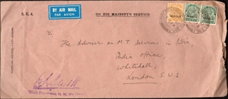 Air Mail Cover of His Majesty’s Service dispatched Shimla to London with postmark ARMY HEADQUARTERS SIMLA