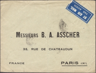 KGV Stamps used as BURMA OVPT on Air Mail cover dispatched from Mogok to Paris.