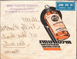 Private Multicolored WHISKY Advertisement Cover dispatched Bombay to France.