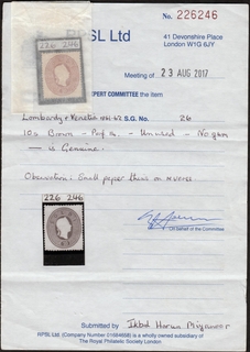 Extremely Rare RPSL certificated Stamp of Lombardy and Venetia of ₤6500 catalogue value.