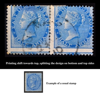 Rare Error Stamps Pair of Queen Victoria Half Anna Blue with printing shifted to upwards.