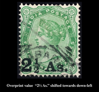 Rare Error Stamp of Queen Victoria of 1891 OVPT Surcharge Value Shifted to left bottom.