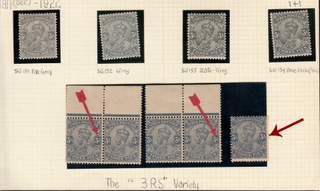 2 Pairs and a single Error Stamps of KGV 3Pies, Rs printed Ps.