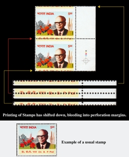 Printing Shifted Error 2008 5Rs Pair with right side margins in Dr. Benjamin Peary Pal  Stamps.