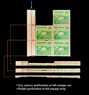 ERROR Block of 5 of definitive Series of 1979, 30p Harvest with MIRCO & Double PEROFORATION.