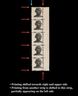 Error Strip of 5 Definitive Stamps of 1988 Mahatama Gandhi Issue printing shifting towards upwards right.