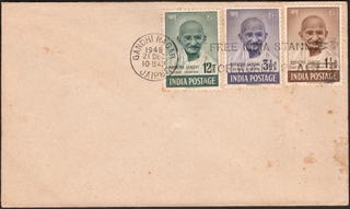 Cover with Gandhi 1948 issue 3V Stamps with Slogan Cancellations of FREE INDIA STAMPS  FOR WORLD PEACE.