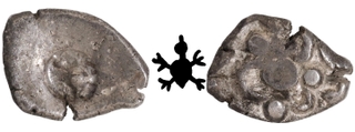 Rare Silver Half Karshapana Coin of Panchala Janapada with a Bold Turtle symbol.