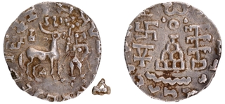 Silver Drachma Coin of Kunindas of King Amoghbuti of One-Arched Hill type.