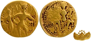 Battle axe type Gold Dinar Coin of Samudragupta of Gupta Dynasty.