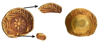 Punch Marked Gold Padmatanka Coin of Mahadeva of Yadavas of Devagiri with Boar punch..