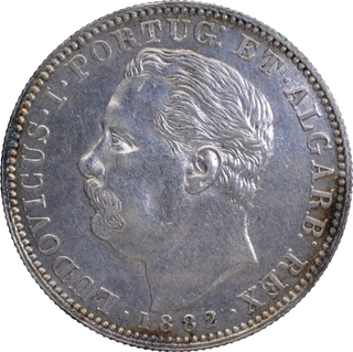 Indo-Portuguese Portuguese Administration Luiz I, Silver Uma Rupia 1882 AD Coin.