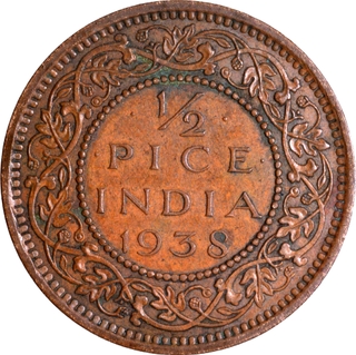 Extremely Rare Bronze Half Pice Coin of King George VI of Calcutta Mint of 1938.