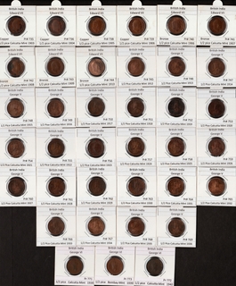 Different Ruler, Mint, and Years of Copper and Bronze Half Pice Thirty-Seven Coins Collection.