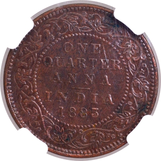 Scarce NGC AU 58 BN Graded Copper One Quarter Anna Coin of Victoria Empress of Bombay Mint of 1883.