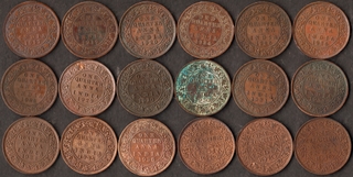 Calcutta and Bombay Mint of Different Years of Bronze Quarter Anna Eighteen Coins Collection of King George V and VI.