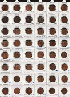 Different Ruler, Mint, and Years of Copper and Bronze One Quarter Anna Forty-Eight Coins Collection.