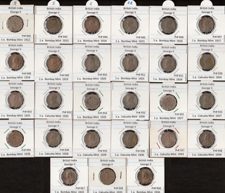 Cupro-Nickel One Anna Twenty-Seven Coins Collection of Different Years and Mints of King George V.