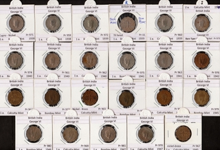 Different Metal, Mint, and Years of One Anna Twenty-Three Coins Collection of King George VI.