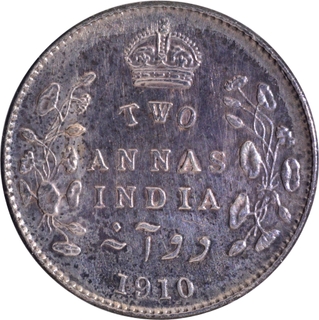 Rare Silver Two Annas Coin of King Edward VII of Bombay Mint of 1910.